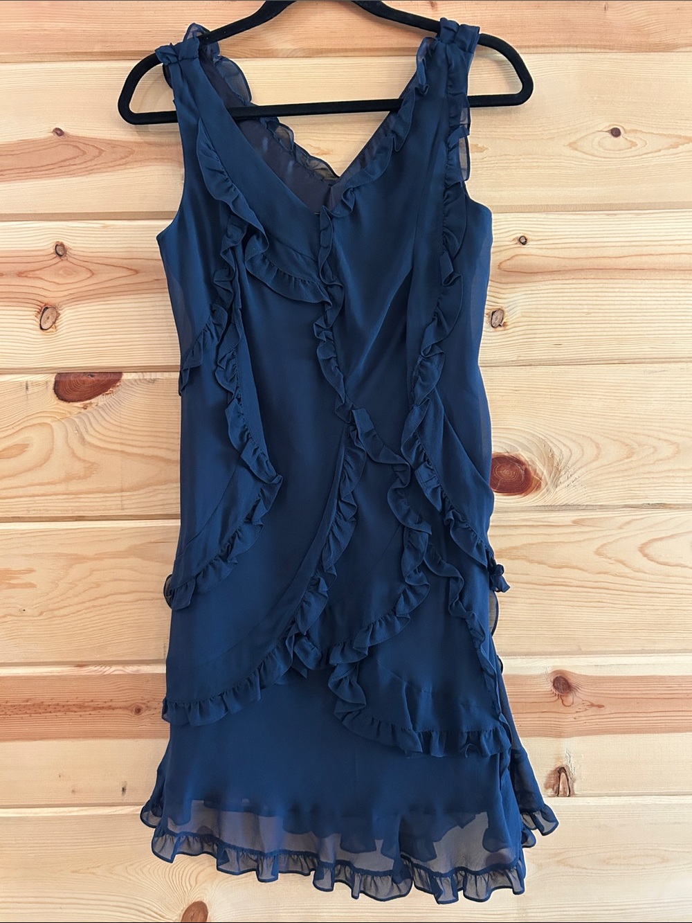 BCBGMaxAzria Navy Ruffle-Detail Sleeveless Mini Dress, Size 8